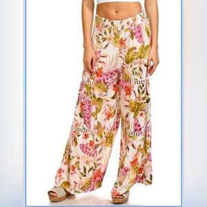 Angie Floral Wide Leg Rayon Pants - Size Large